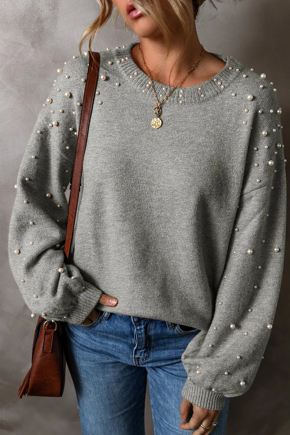 Hallie Kate Pearl Sleeves Drop Shoulder Sweater