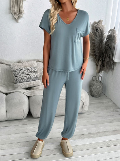 Lennie V-Neck Short Sleeve Loungewear Set