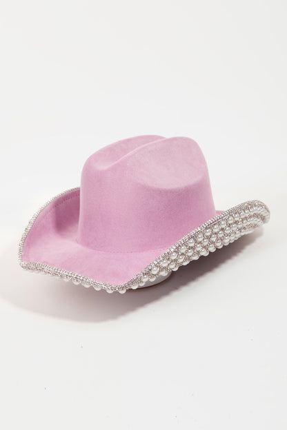 Rhinestone & Pearl Trim Cowboy Hat