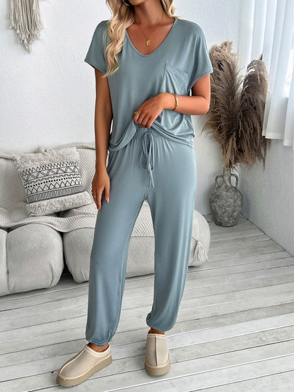 Lennie V-Neck Short Sleeve Loungewear Set