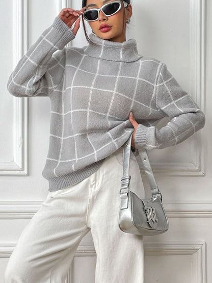 Sandy Plaid Turtleneck Sweater