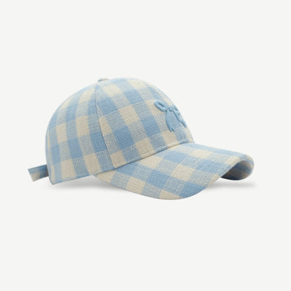 Gingham Embroidered Bow Baseball Cap