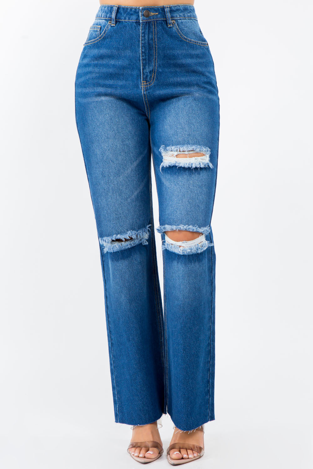 High Waisted Distressed Wide Leg Jeans