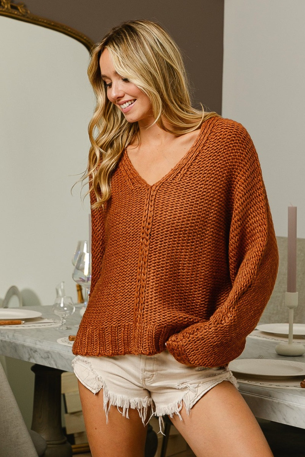 Piper Cable Knit Sweater, Autumn Rust