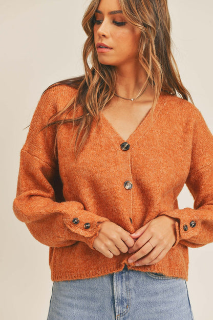 Haddie Button Down Sweater Cardigan, Rust