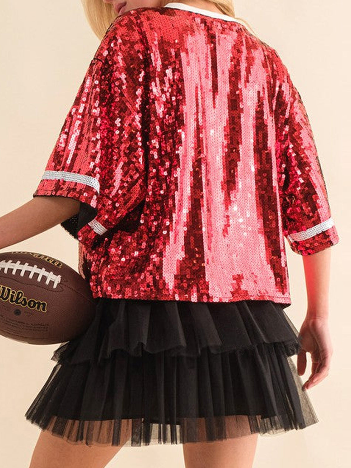 Full Sequin Football Crop T-Shirt