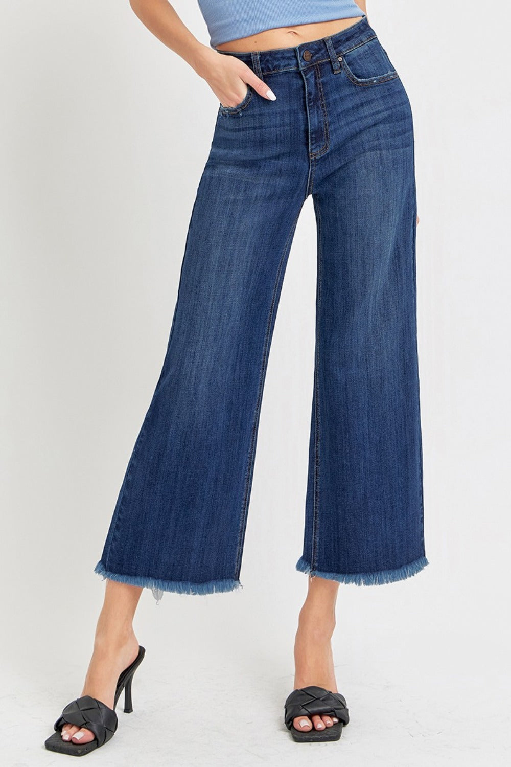 Raw Hem Cropped Wide Leg Jeans