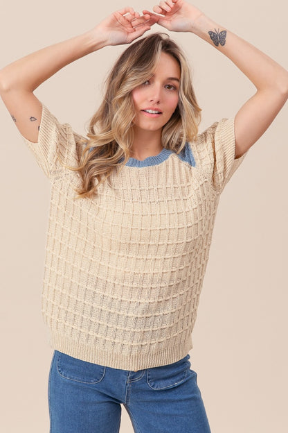 Nellie Contrast Short Sleeve Sweater