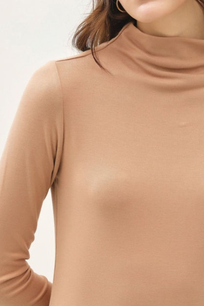 Myla Mock Neck Long Sleeve T-Shirt, Camel