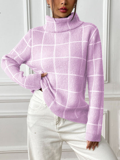 Sandy Plaid Turtleneck Sweater