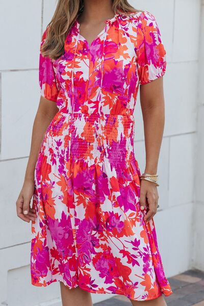 Floral Smocked Long Waist Dress