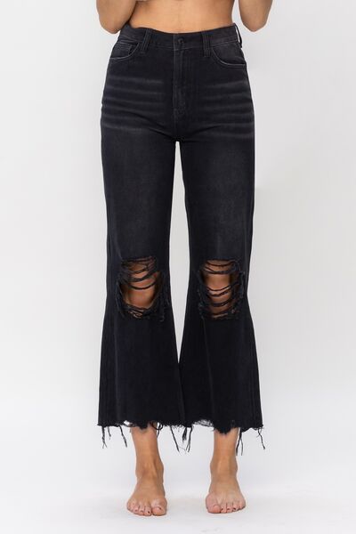 Ultra High Waist Distressed Crop Flare Jeans