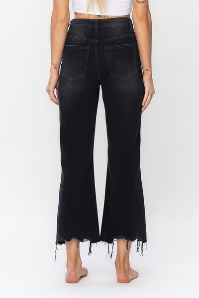 Ultra High Waist Distressed Crop Flare Jeans