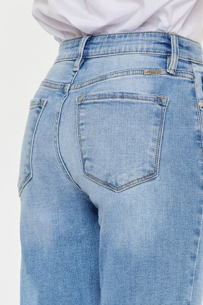 High Waist Raw Hem Straight Jeans