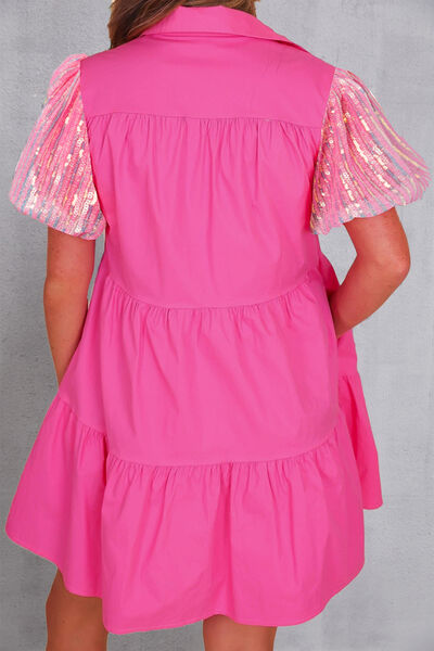 Julie Sequin Sleeve Button Up Tiered Dress