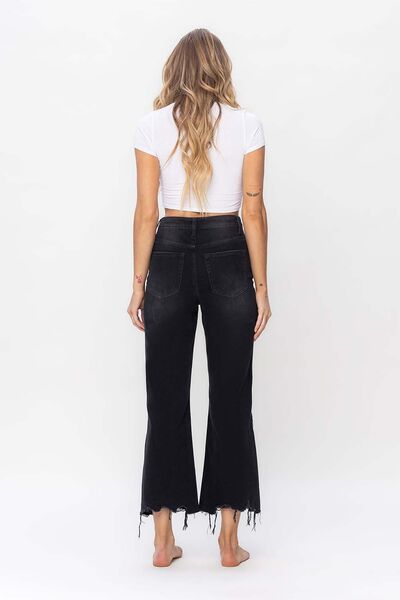 Ultra High Waist Distressed Crop Flare Jeans