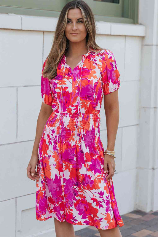 Floral Smocked Long Waist Dress